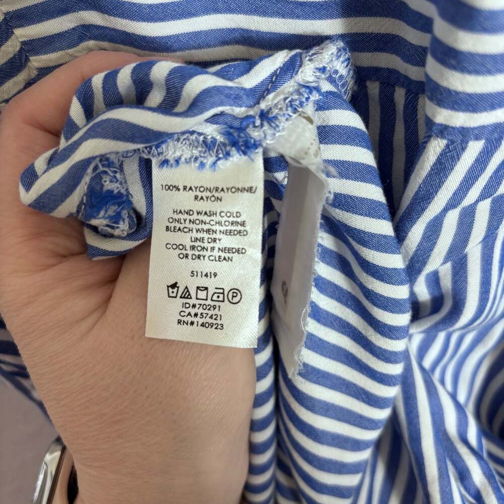 LOFT Women's Striped V-Neck Flutter Sleeve Button-Down Rayon Mini Dress Size 4 - Picture 7 of 8